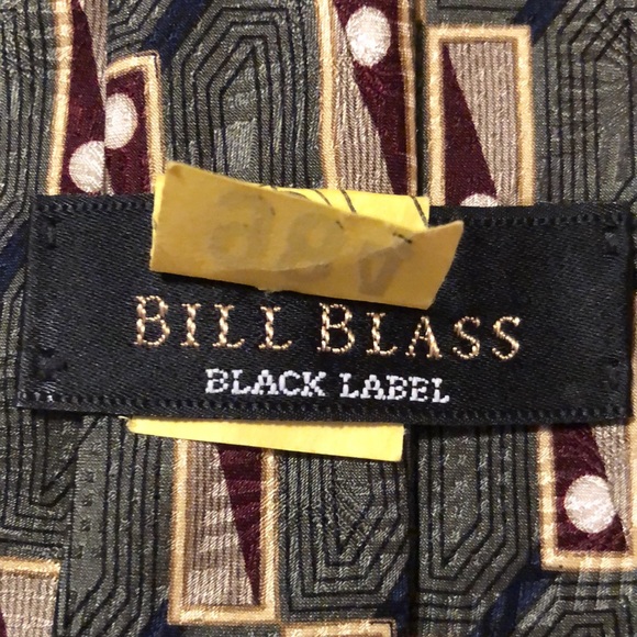 BILL BLASS Black Label Mens Silk Tie Green Gold Red Dot Square Career Luxe GOLF - Picture 5 of 15